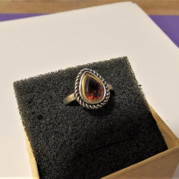 Red garnet pear ring Gold and silver tone mixed metal and certified - Picture 6 of 7